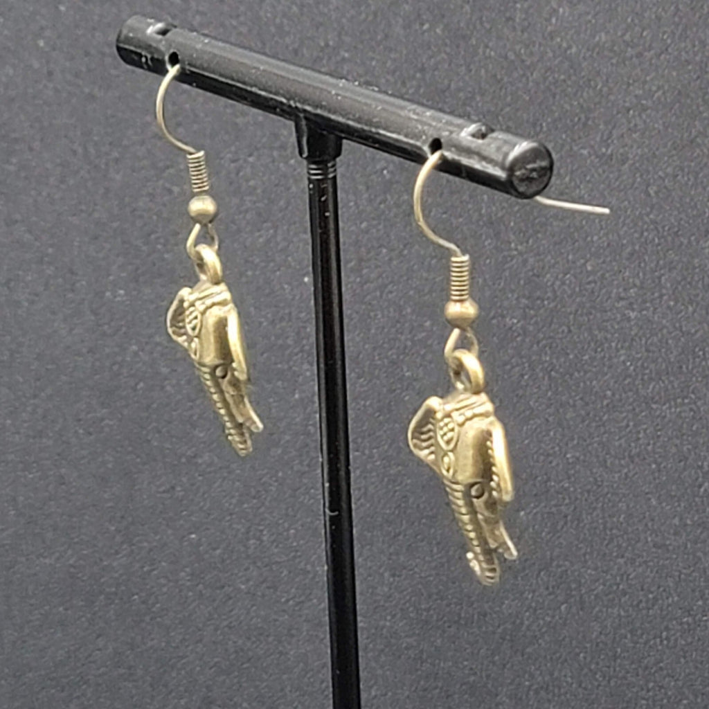 New ELEPHANT Head Pierced Earrings Bronze tone Dangle 7/8"