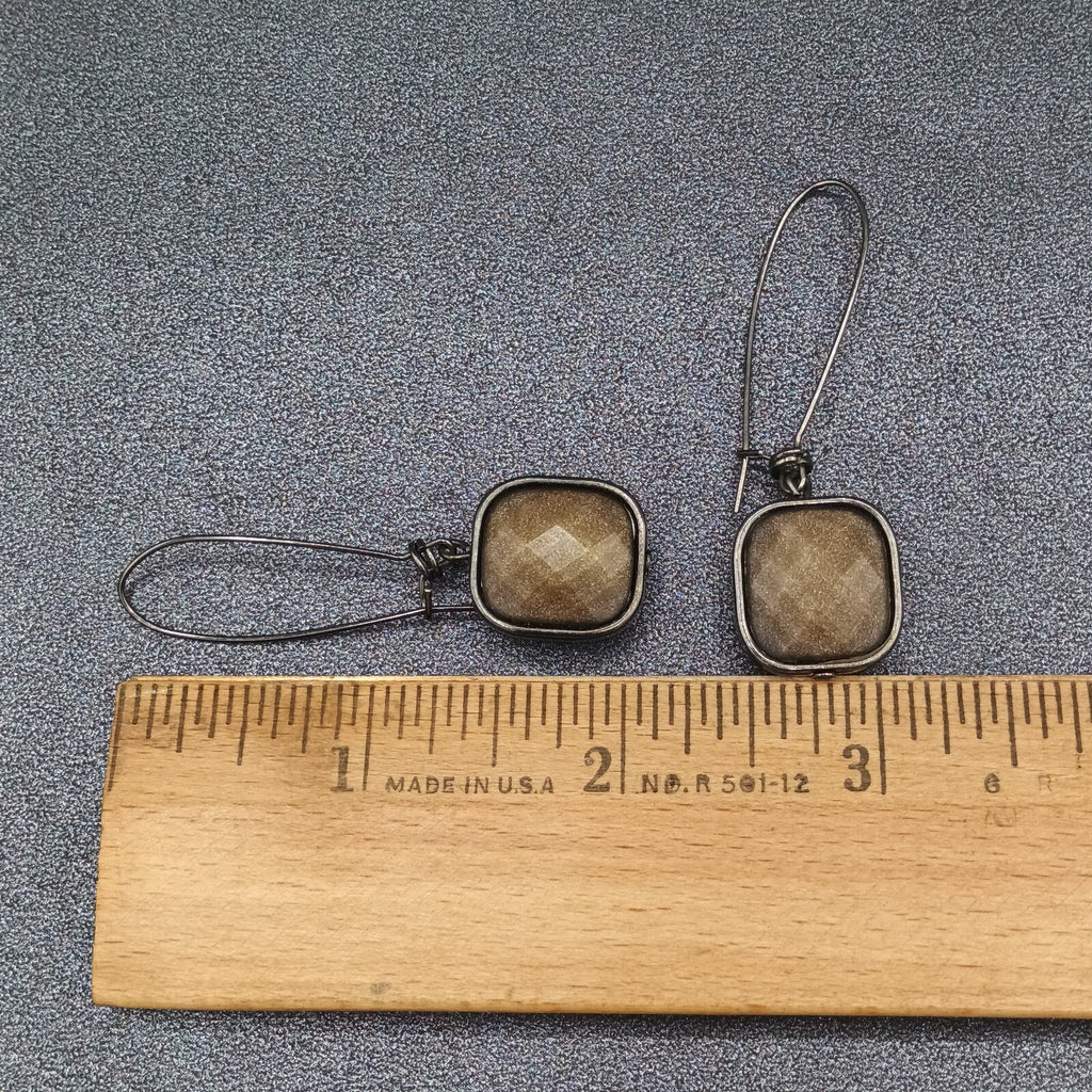 Pierced Earrings Black Metal Shimmer Faceted Dangle 2"