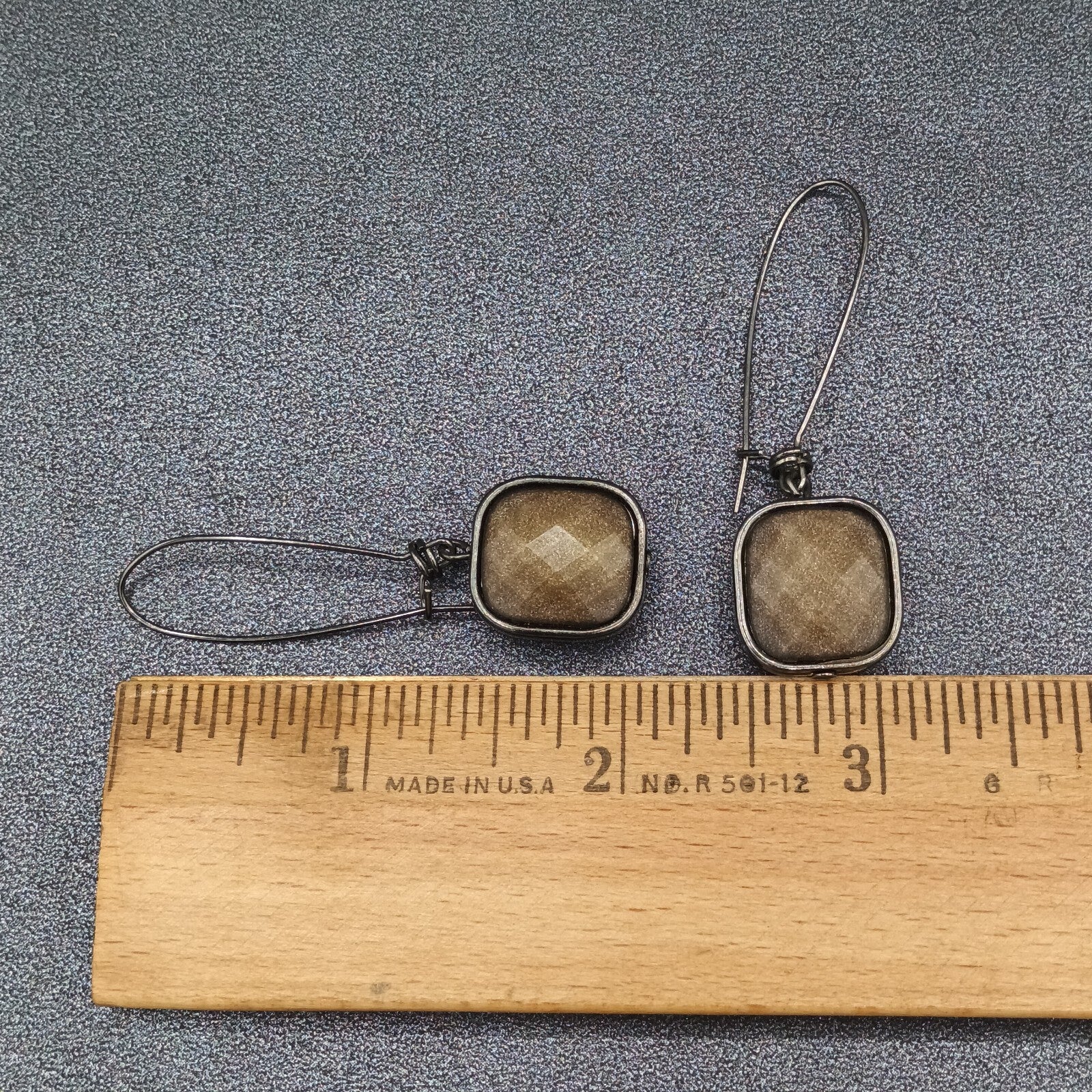 Pierced Earrings Black Metal Shimmer Faceted Dangle 2"