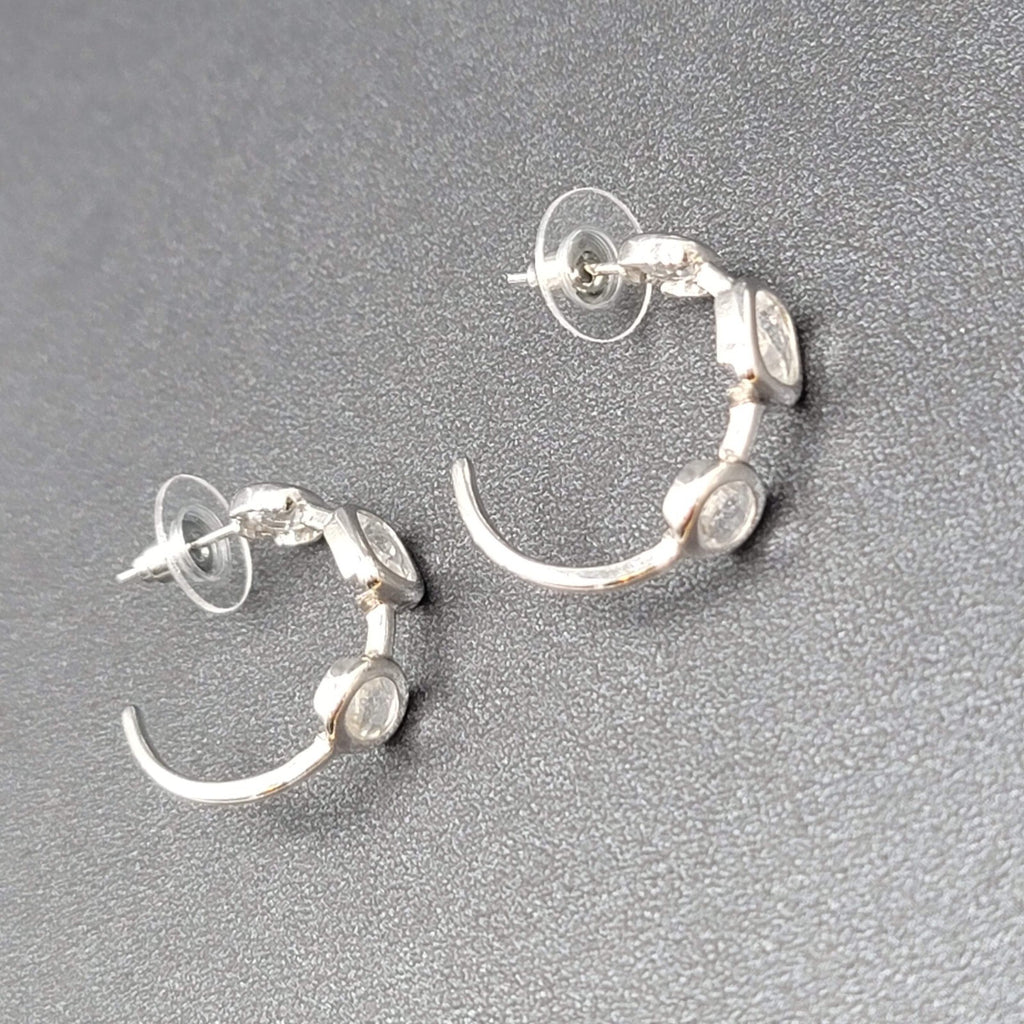 Pierced Earrings Silver Plated Crystal Hoops Dangle 1"