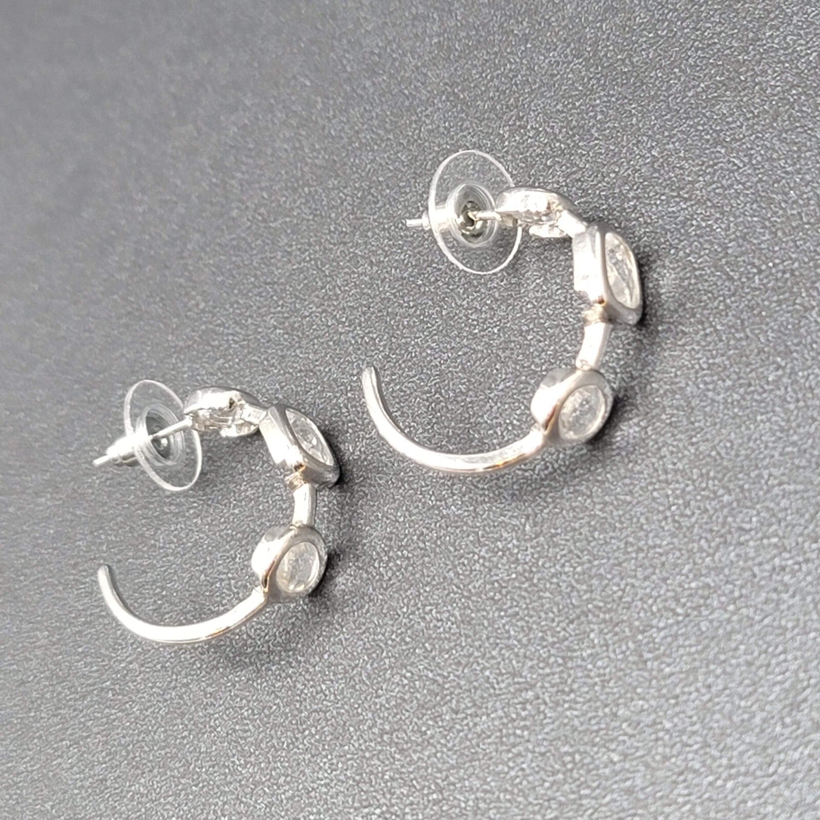 Pierced Earrings Silver Plated Crystal Hoops Dangle 1"