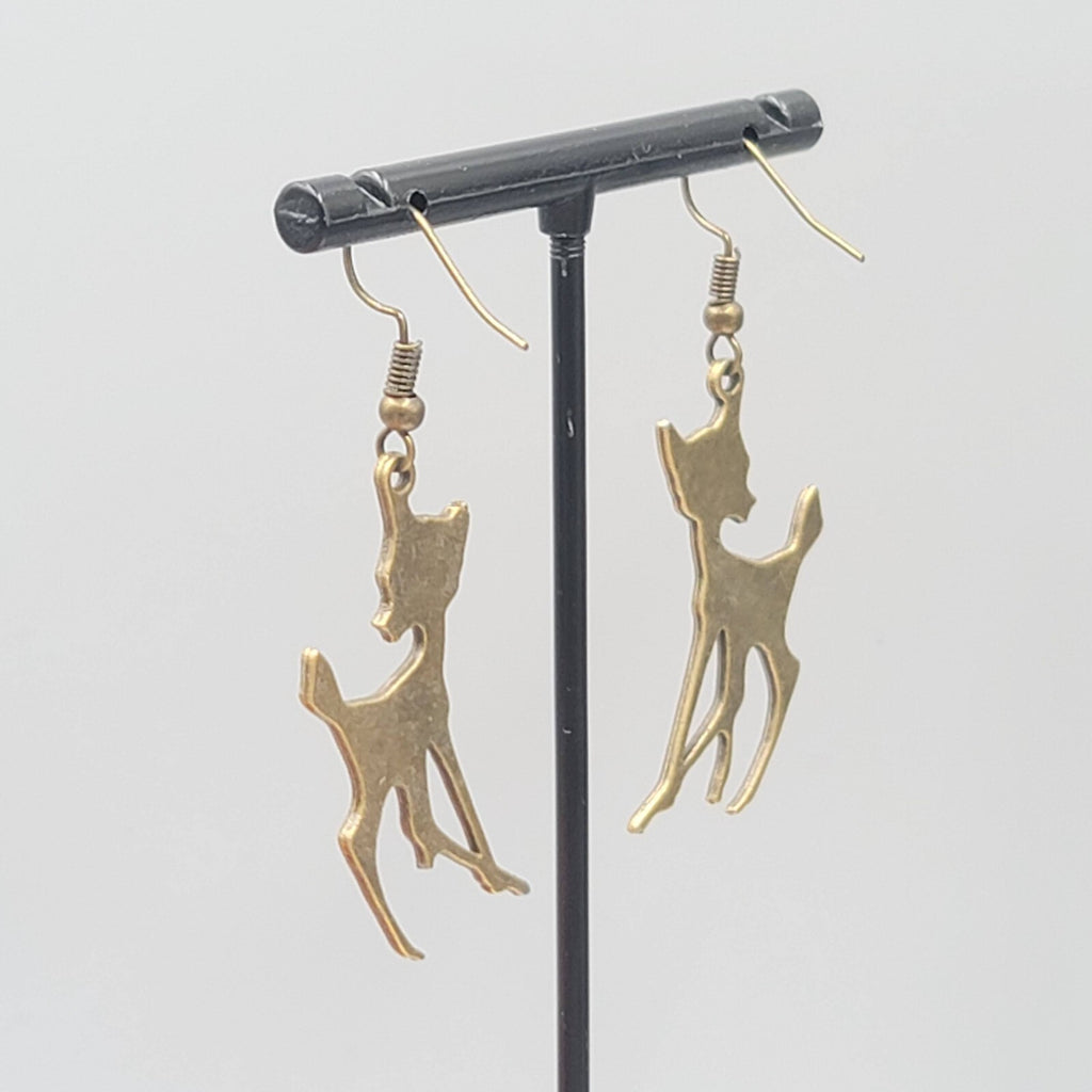 Deer Pierced Earrings New Bronze tone Dangle Bambi 1.5"