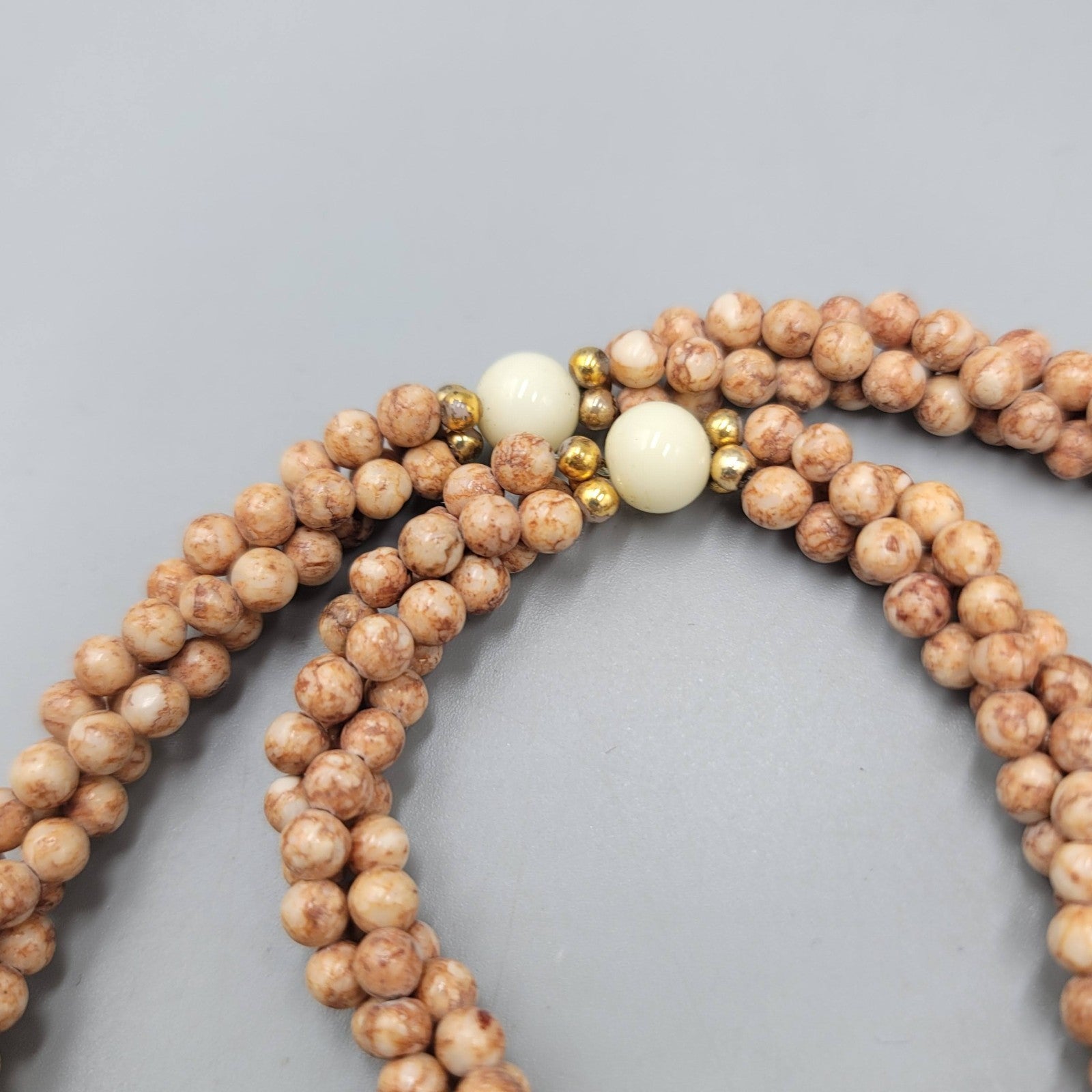 Vintage Brown Stone Twist Bead Necklace Gold tone 20"