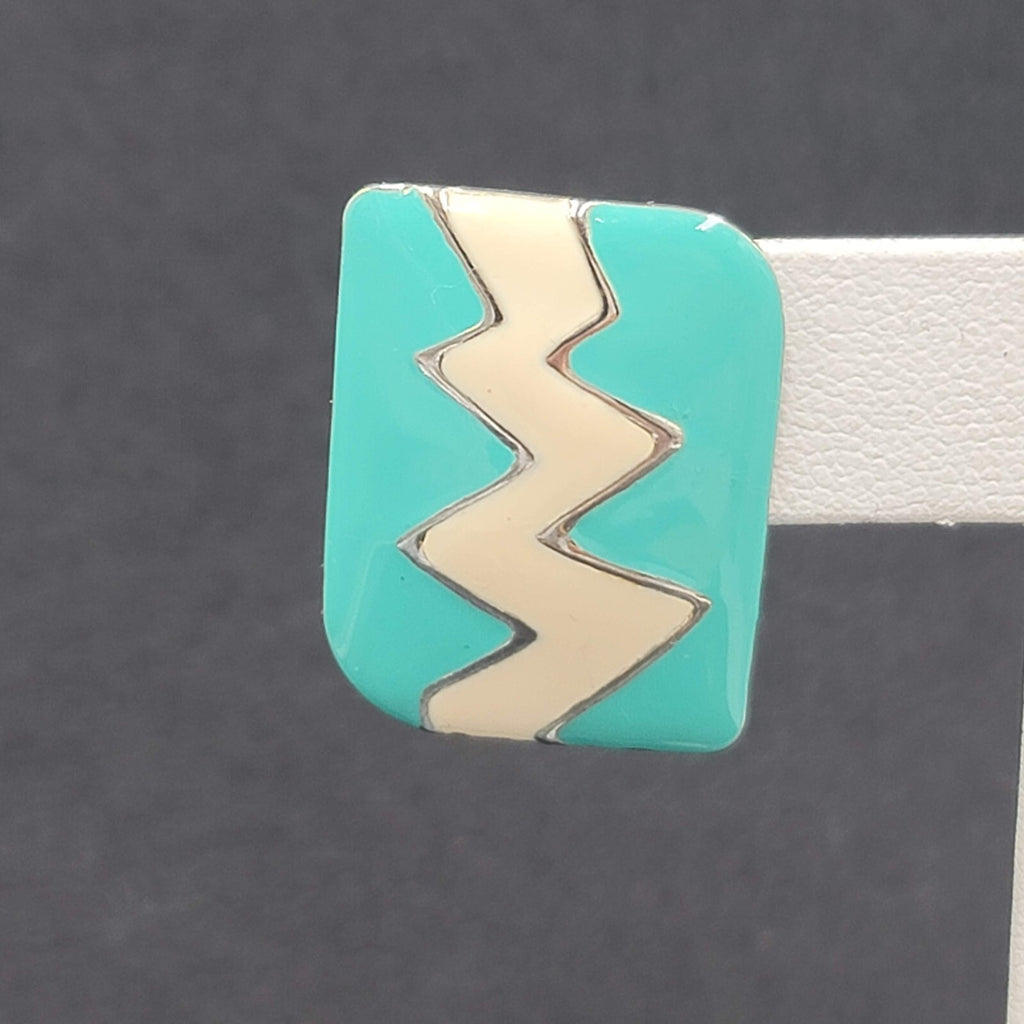 Vintage Pierced Earrings Silver tone Blue Enamel Statement Drop1 1/8"
