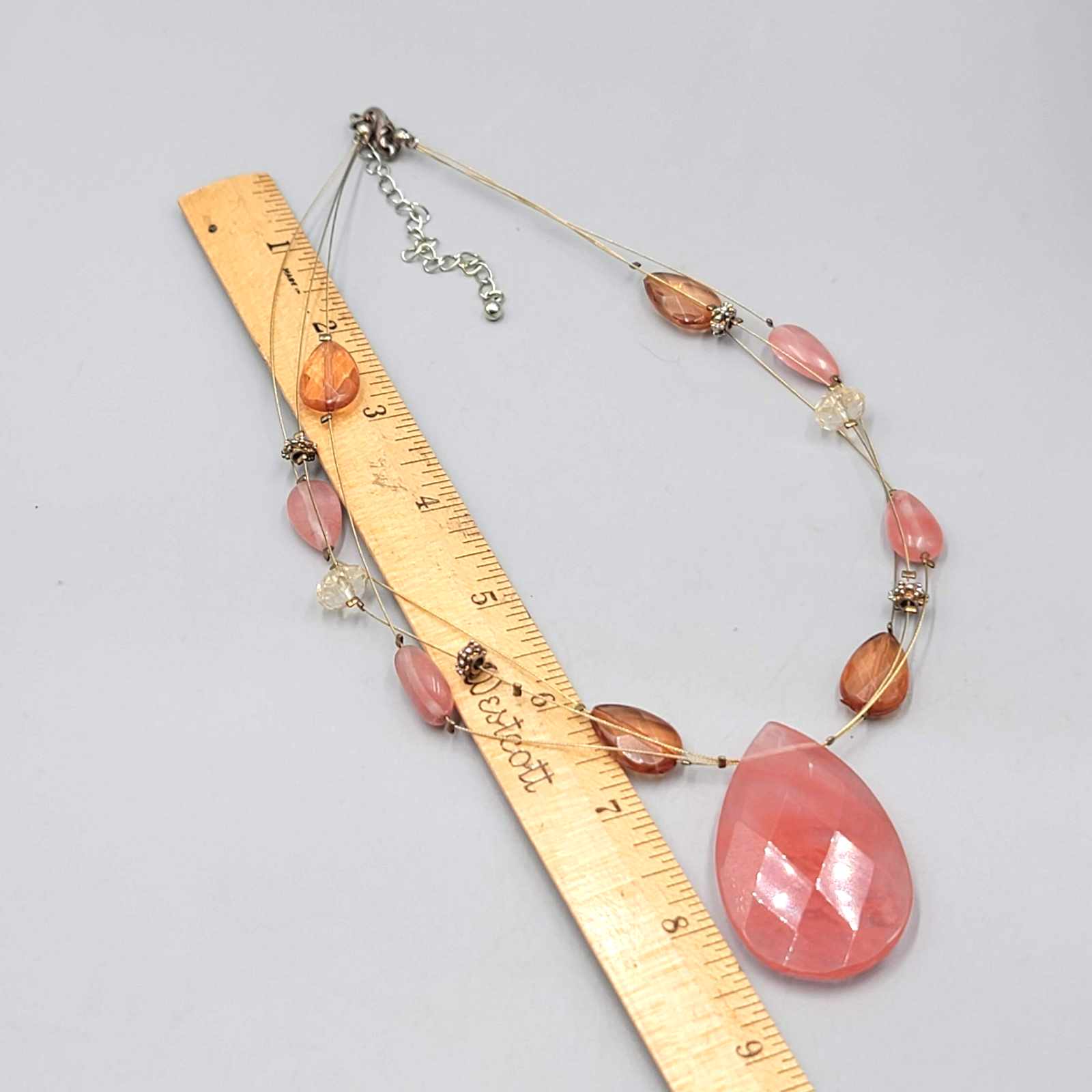 Multicolor Floating Stones Necklace Teardrop Pendant 18" +