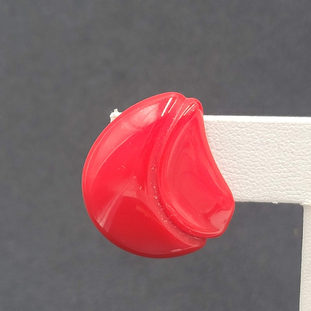 Vintage Pierced Earrings Red Acrylic Drop  1"