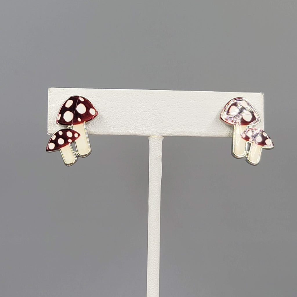 Attic Salt Pierced Earrings Polka Dot Mushroom Silver tone Drop 3/4"
