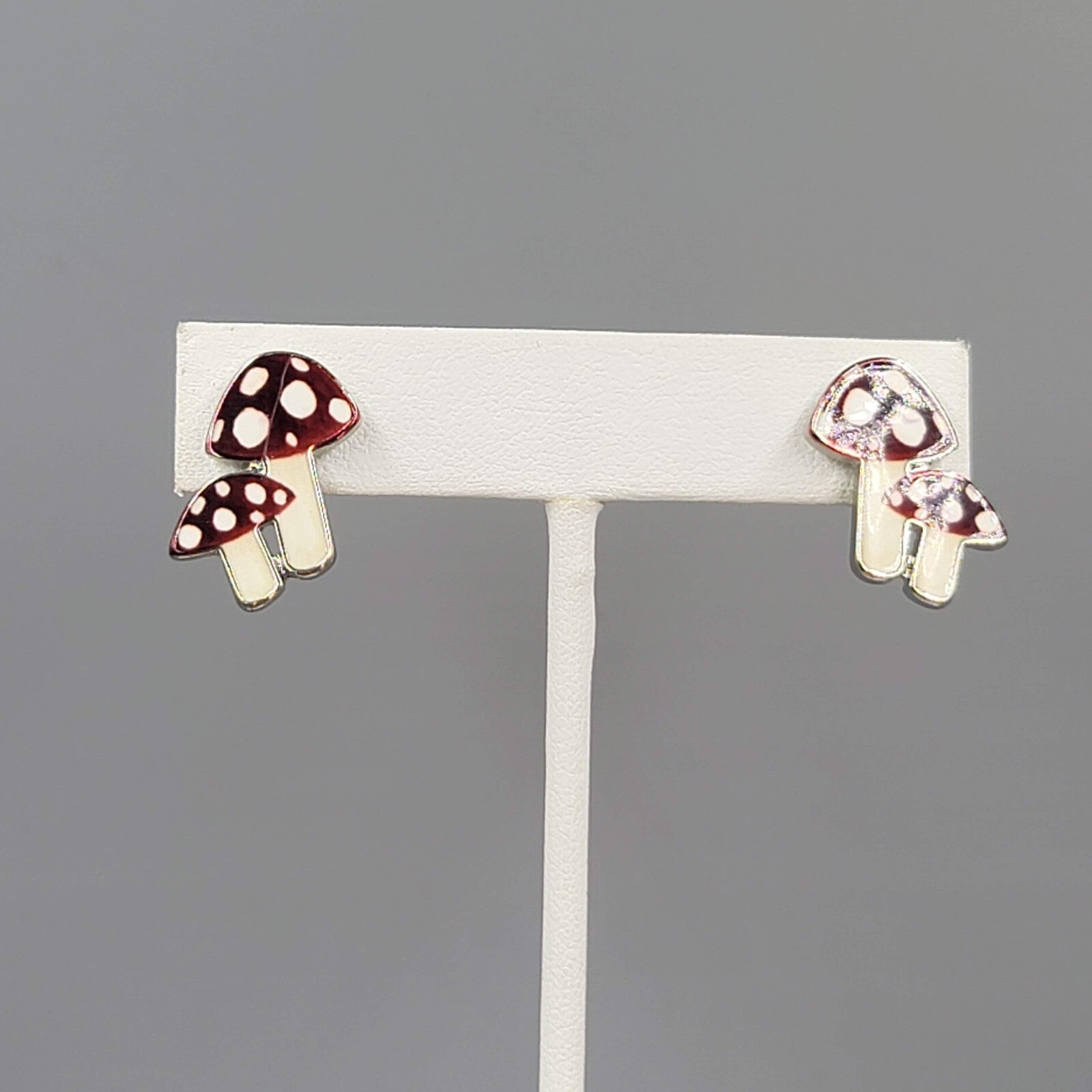 Attic Salt Pierced Earrings Polka Dot Mushroom Silver tone Drop 3/4"