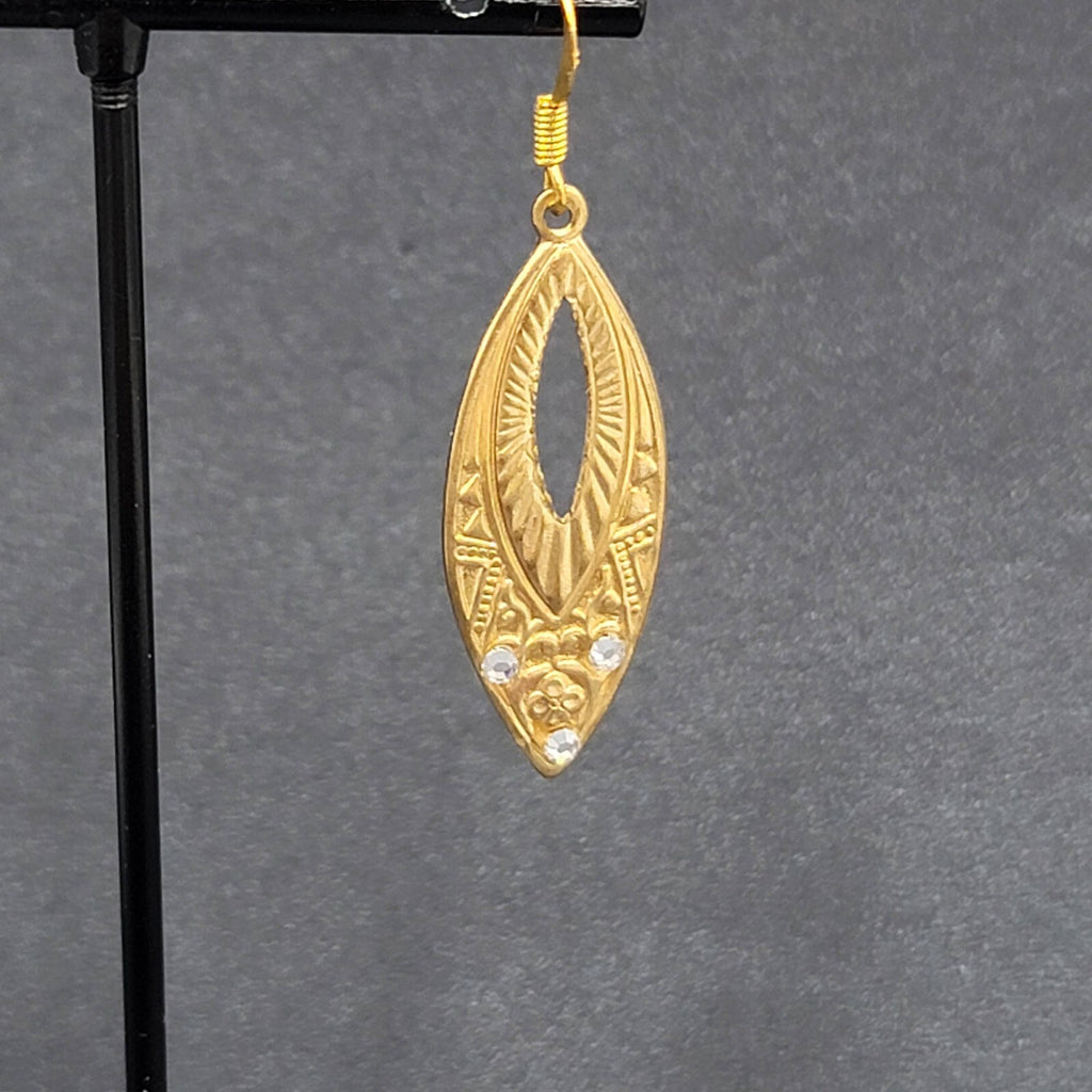 Pierced Earrings Gold tone Rhinestone Dangle 1.5"