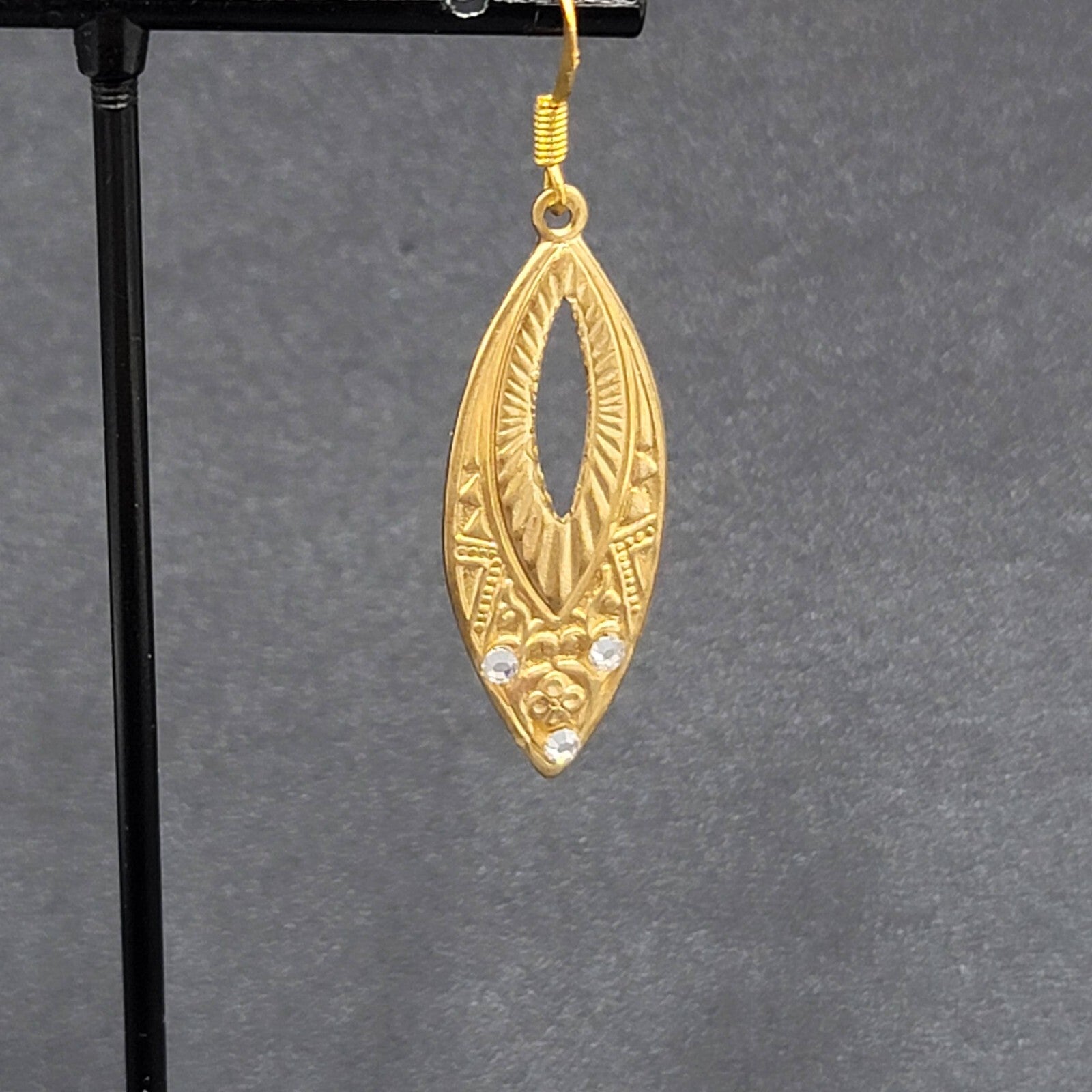 Pierced Earrings Gold tone Rhinestone Dangle 1.5"