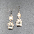 Pierced Earrings Silver Plated Faux Pearl Glass Accents Dangle 1.75"