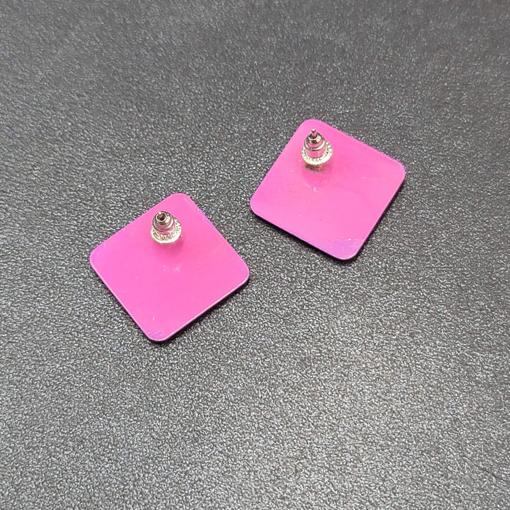 Vintage Pierced Earrings Purple Swirl Enamel over Metal Square Drop 1"