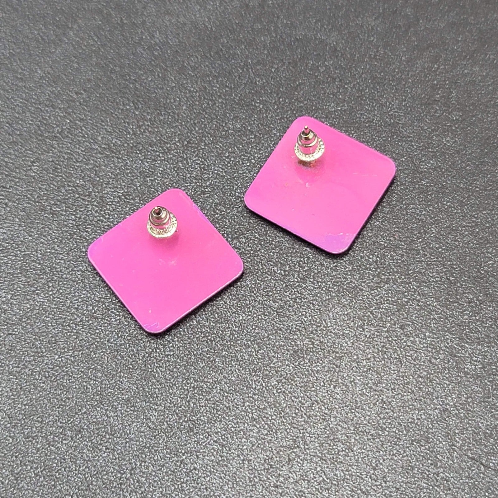Vintage Pierced Earrings Purple Swirl Enamel over Metal Square Drop 1"