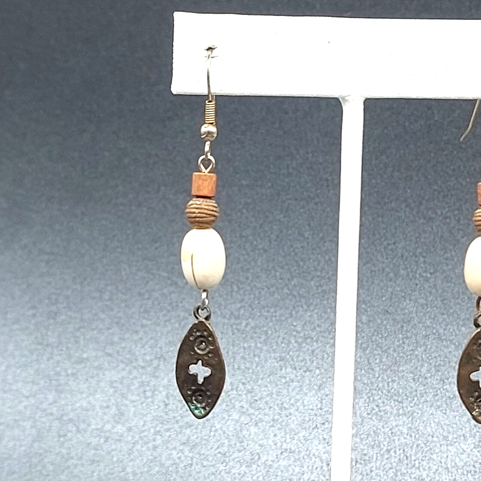 Pierced Earrings Silver tone Dangle Beaded Metal Accent 2"