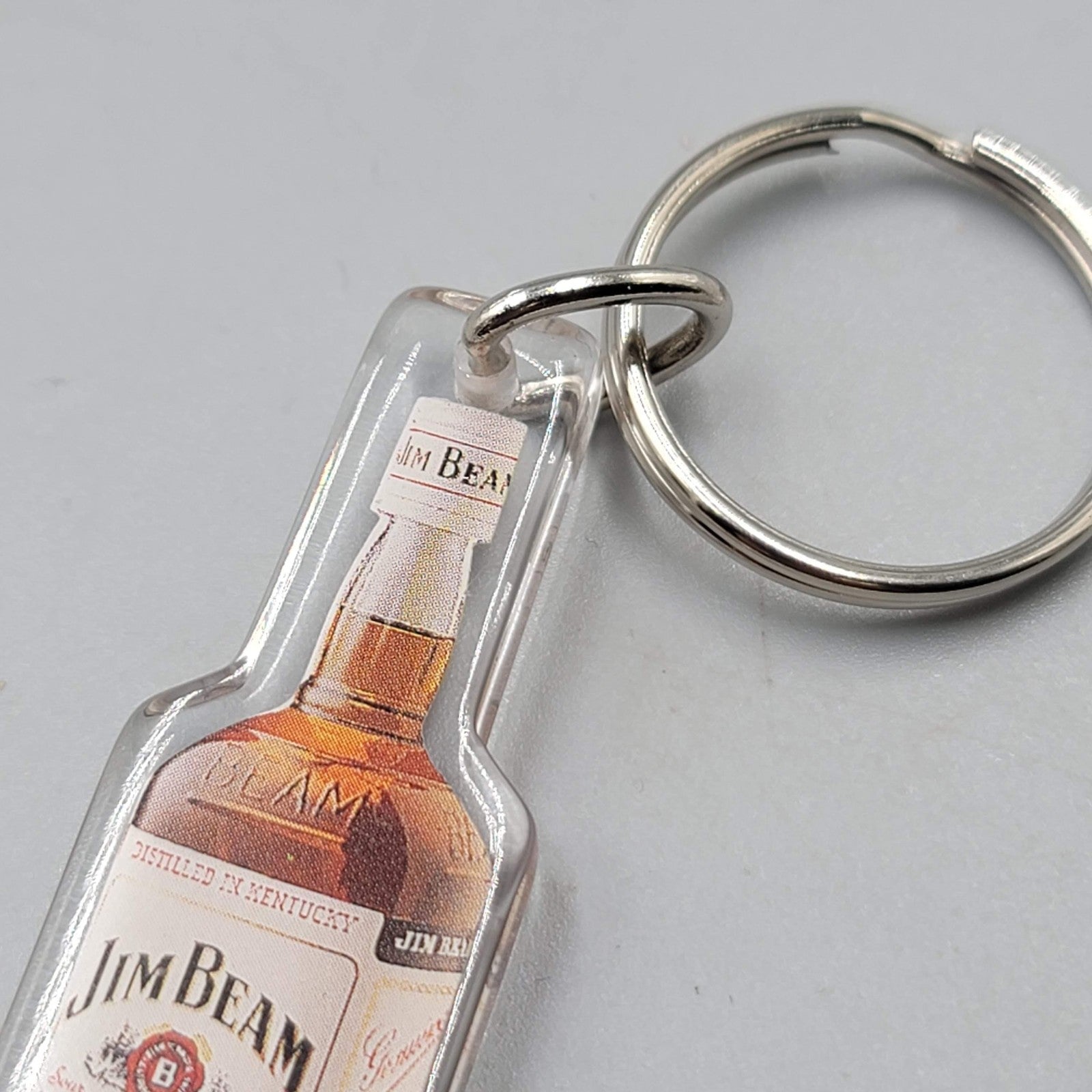 Jim Beam Bottle Keychain Acrylic Bourbon Whiskey Key Ring Advertising Barware