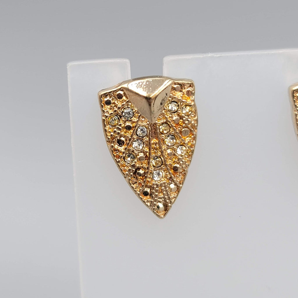 Rhinestone Statement Pierced Earrings Gold tone Drop 3/4 in