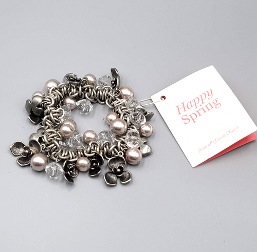 Chicos Bracelet Whispers of Spring Gift Bracelet Silver tone Beaded Flowers