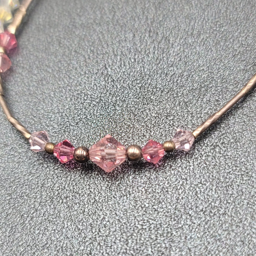 Sterling Silver Anklets Lot of 2 Pink Cleat Bi-cone Crystal Beads 9.75"