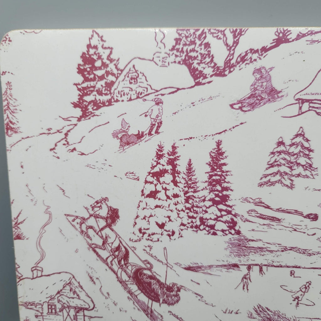 Chateau Cork Placemats Set of 4 Red Winter Scene 15.5" x 11.25"