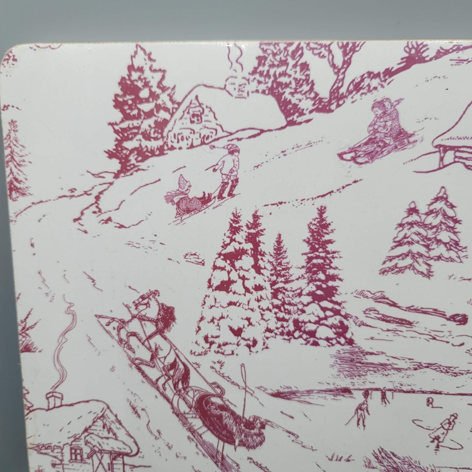 Chateau Cork Placemats Set of 4 Red Winter Scene 15.5" x 11.25"
