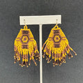 Pierced Earrings Wood Bead Weaved Browns Gold tone Dangle 2.75"