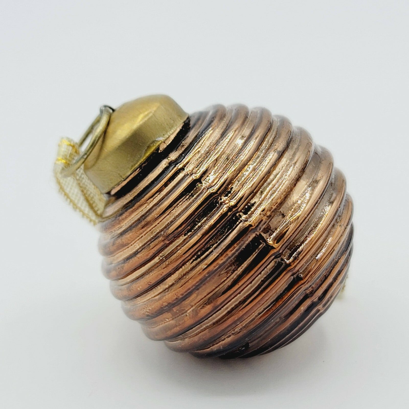 Vintage Blown Ribbed Glass Kugel Style Bronze tone Ball Christmas Ornament 1.75"