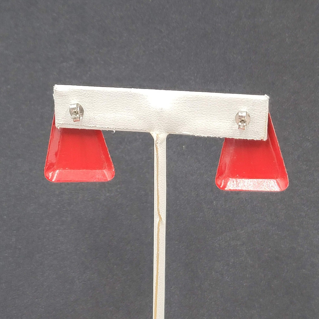 Vintage Pierced Earrings Red Enamel Drop 1.25"