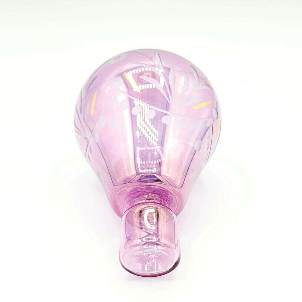 Hot Air Balloon Christmas Ornament Blown Glass 5 1/2" Pink Iridescent Gold