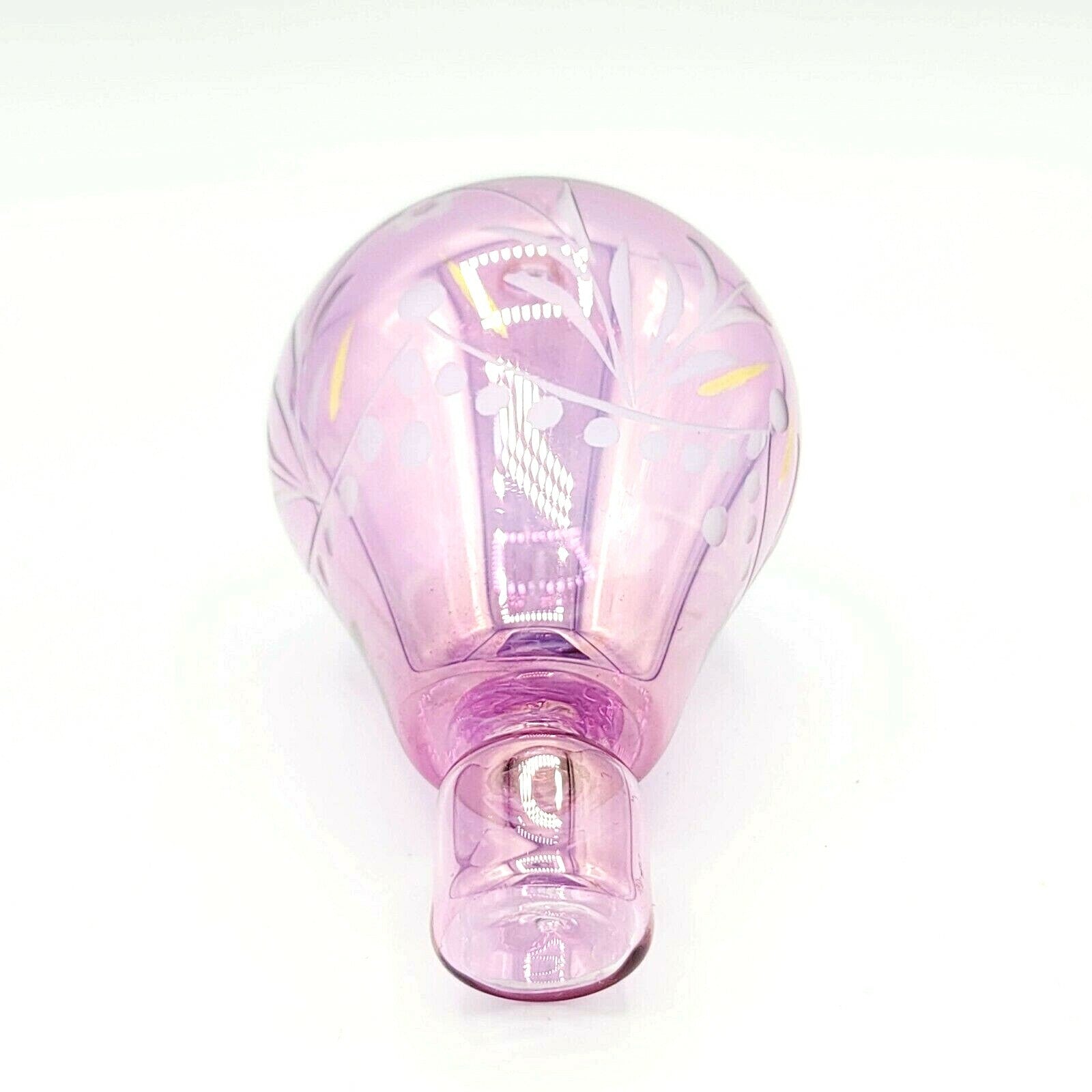 Hot Air Balloon Christmas Ornament Blown Glass 5 1/2" Pink Iridescent Gold