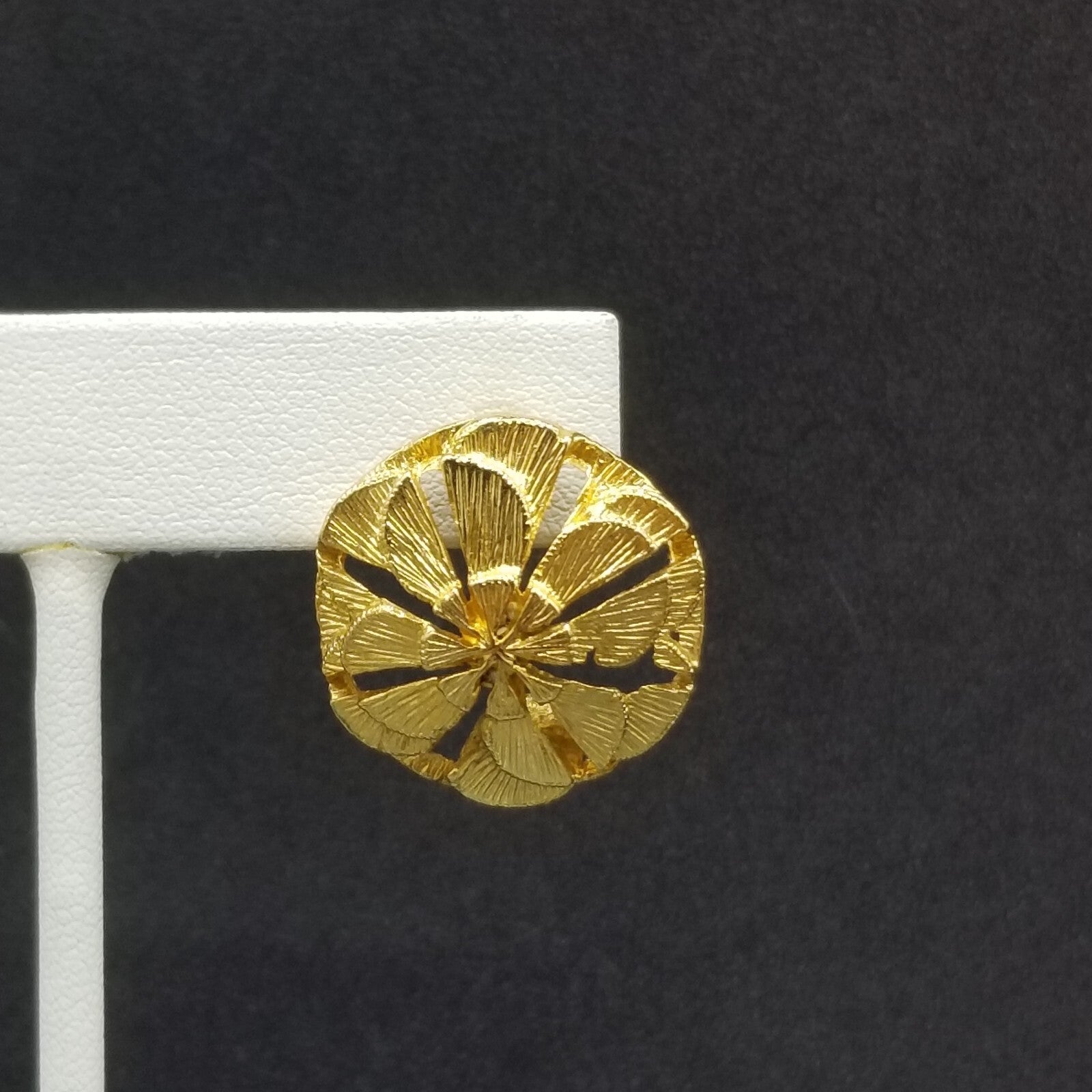 Pierced Earrings Gold tone Open Work Dome Drop Stud 1"