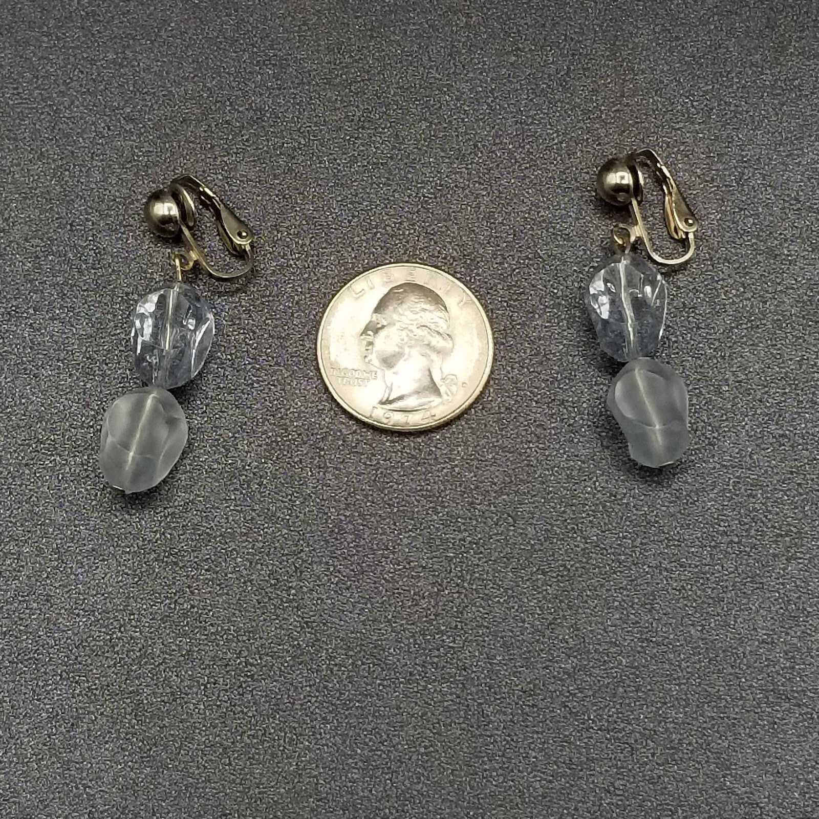 Vintage Clip On Silver tone Light Blue Acrylic Bead Dangle 1 3/4"