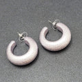 Pierced Earrings Textured Silver Lavender Wide Thick Hoops Dangle 1 1/8"