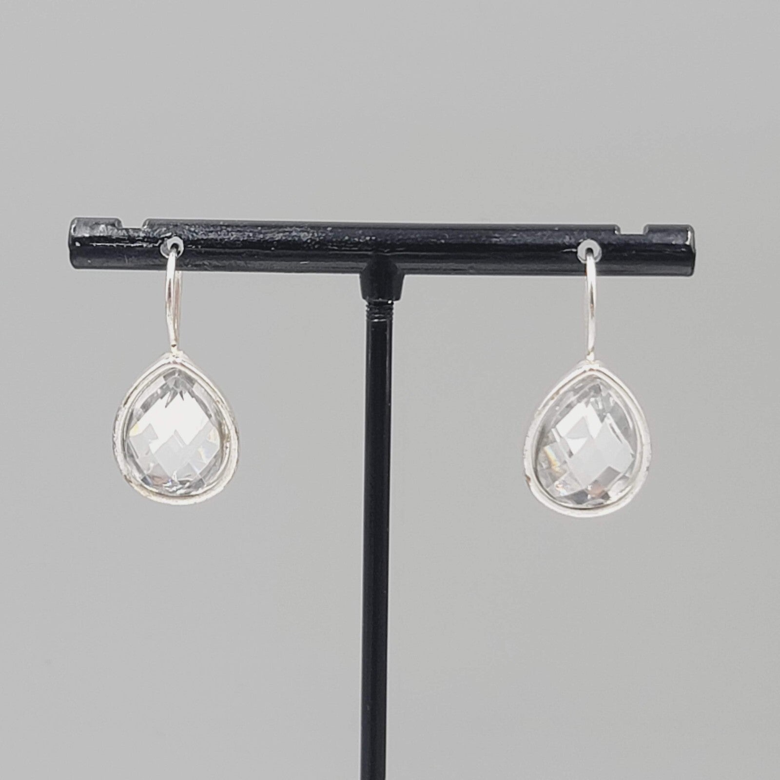 Teardrop Silver tone Pierced Earrings Drop 5/8"