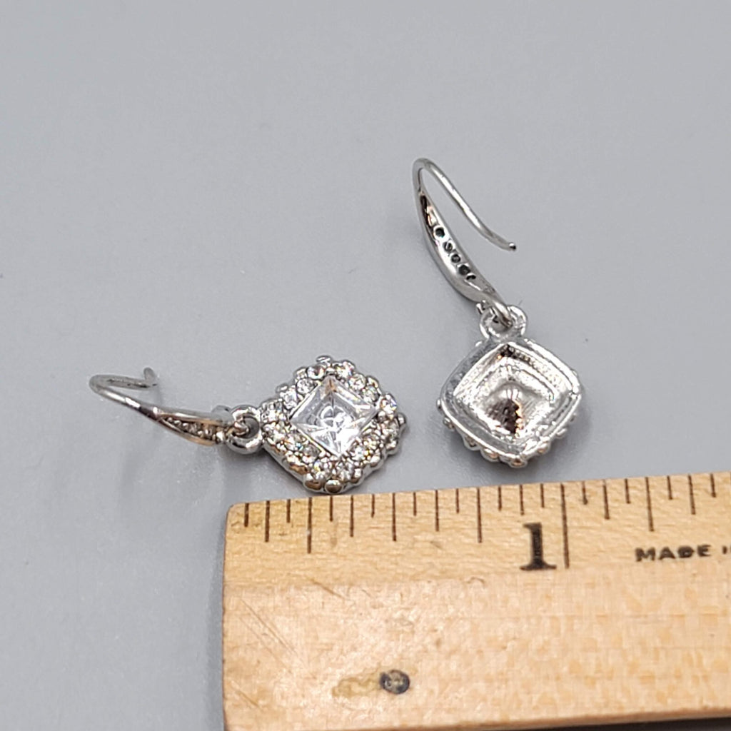 Pierced Earrings Silver tone Crystal Rhinestone Dangle  1/2"