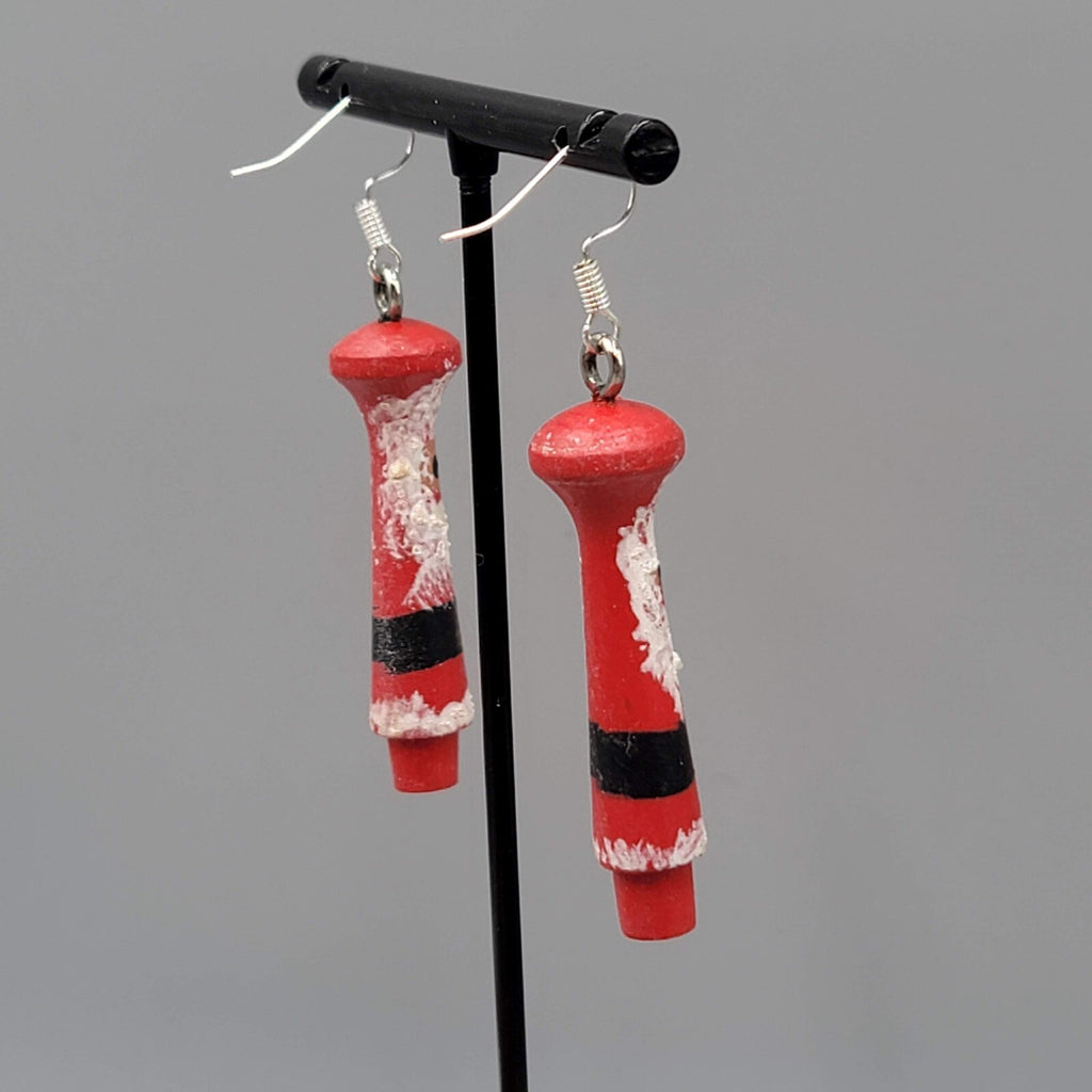 Vintage Christmas Santa Pierced Earrings Hand Painted Wood Dangle 2"