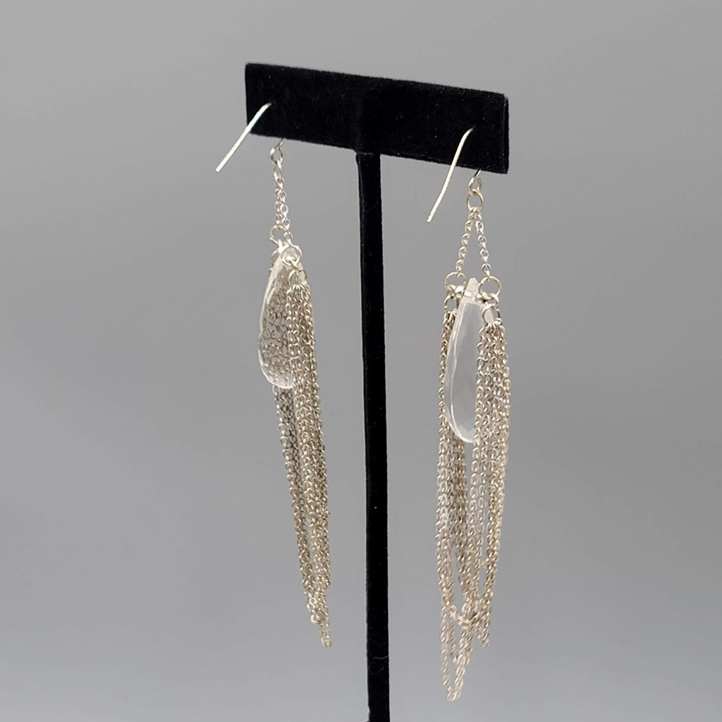 Pierced Earrings Silver tone Dangle Chains Chandelier Long 4"