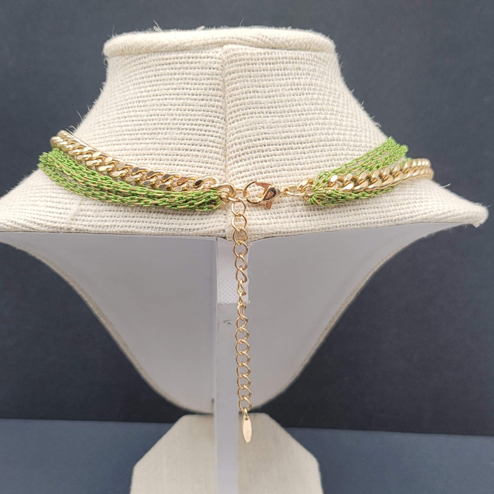 VCLM Multi Chain Necklace Gold tone Green Enamel 16-19 in