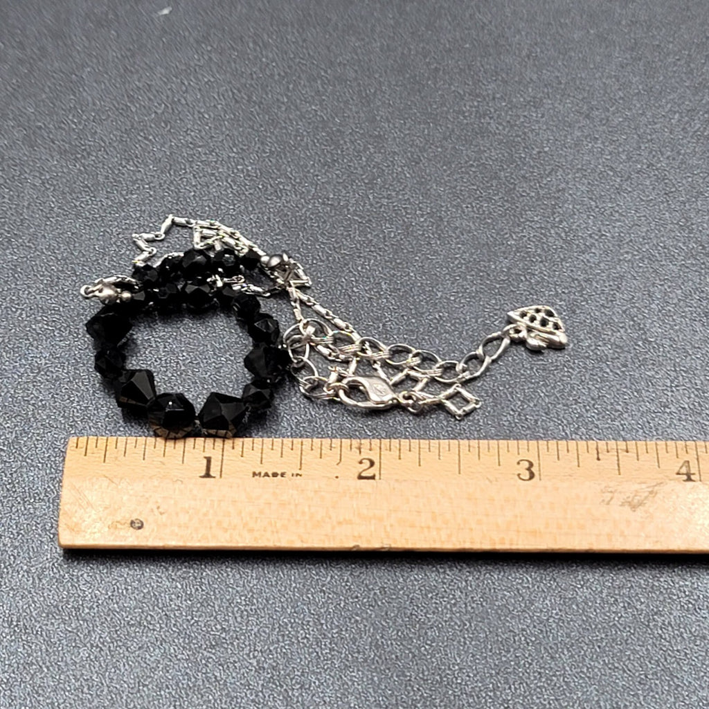 Swarovski Necklace Black Rivioli Crystal Bead Silver Plated Signed 16"-18"