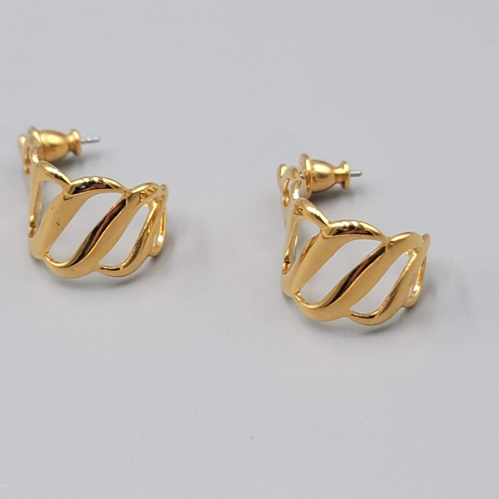 Vintage MONET Pierced Earrings Yellow Gold Plated Open Work Teardrop 1"