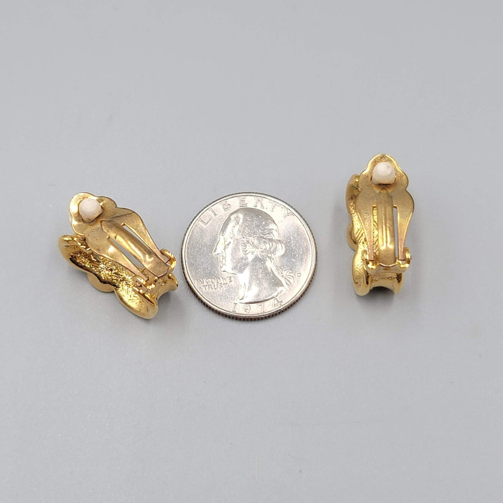 Vintage Clip on Earrings Gold Plated Swirl Half Hoop Drop 3/4"