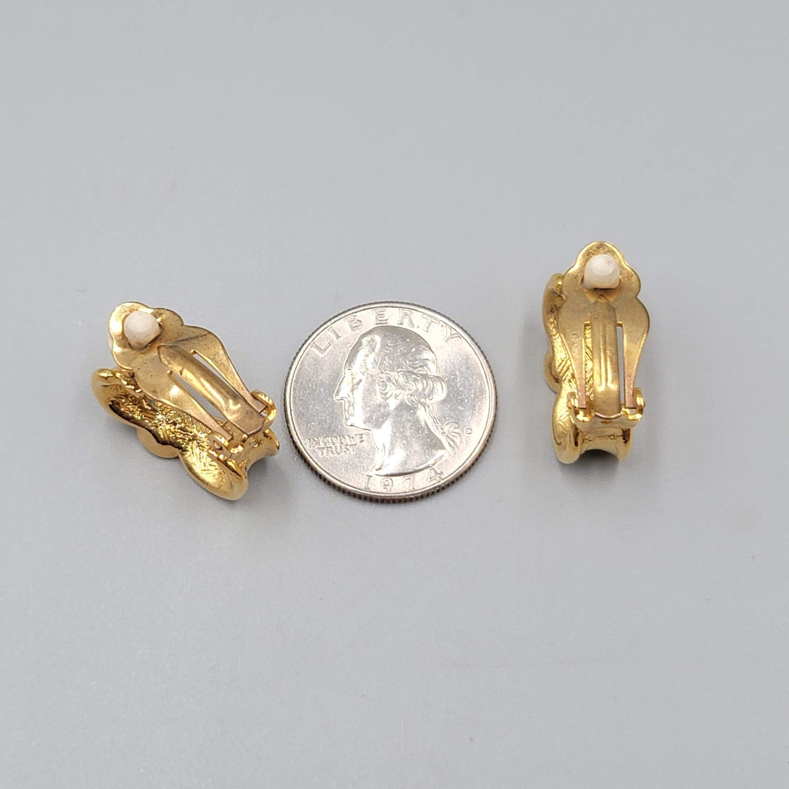 Vintage Clip on Earrings Gold Plated Swirl Half Hoop Drop 3/4"