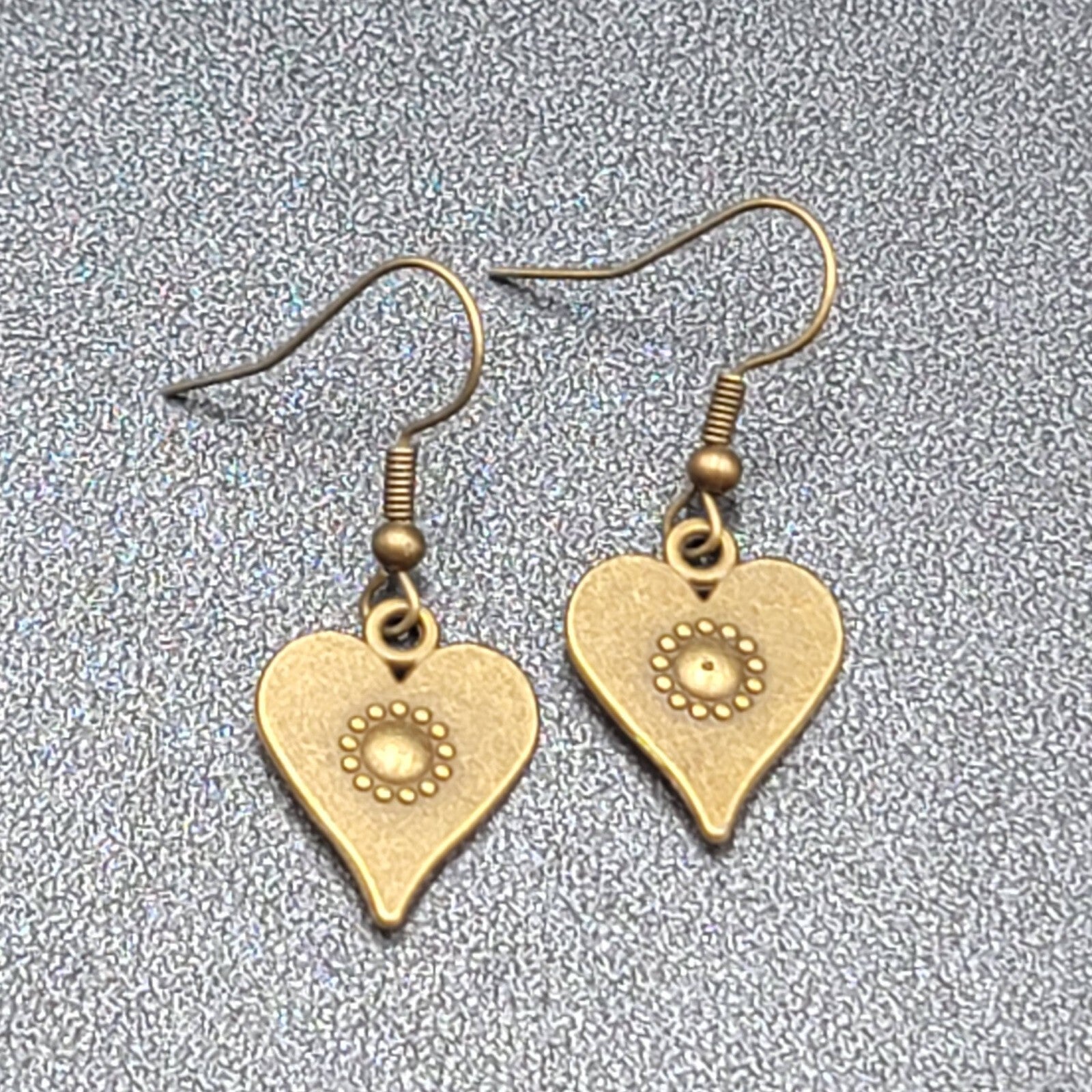 Heart Pierced Earrings Bronze tone Embossed Dangle New 3/4"