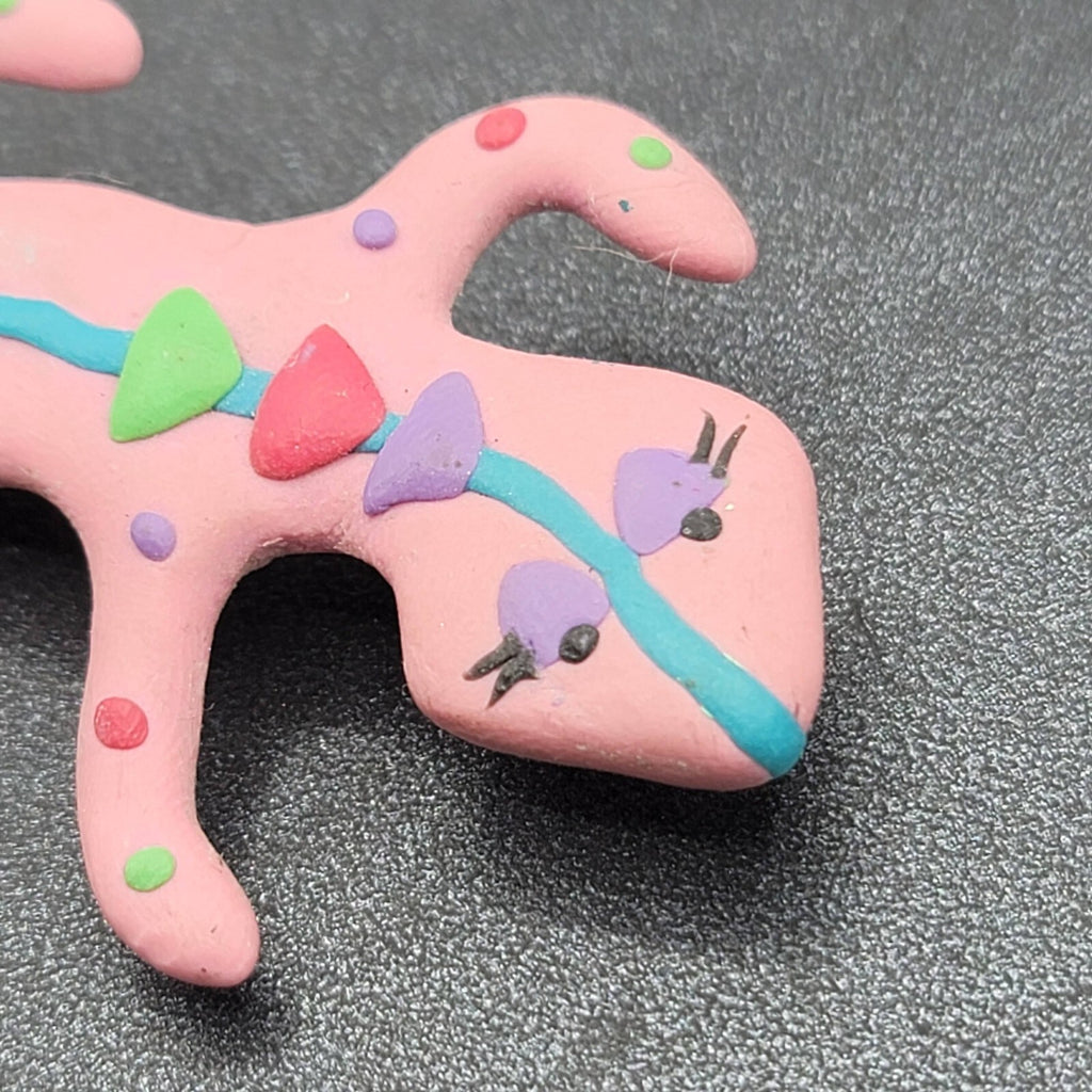 Vintage 90s Lizard Brooch Pink Polymer Clay Figural 2.5"