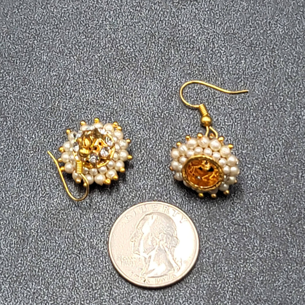 Pierced Earrings Gold Plated Chandelier Faux Pearl Beads 1"