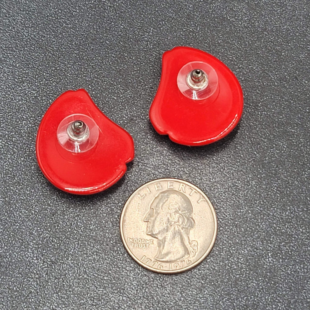 Vintage Pierced Earrings Red Acrylic Drop  1"