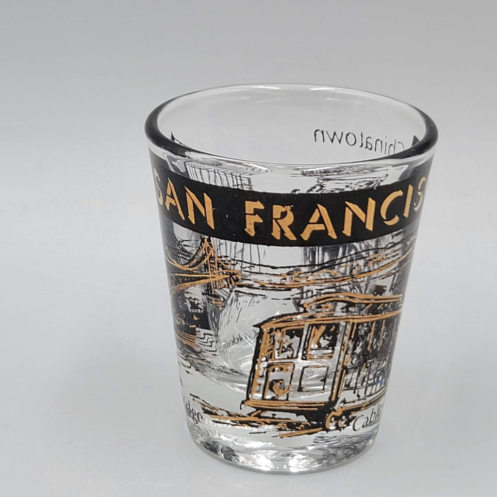 San Francisco Shot Glass Souvenir Black Gold Embossing
