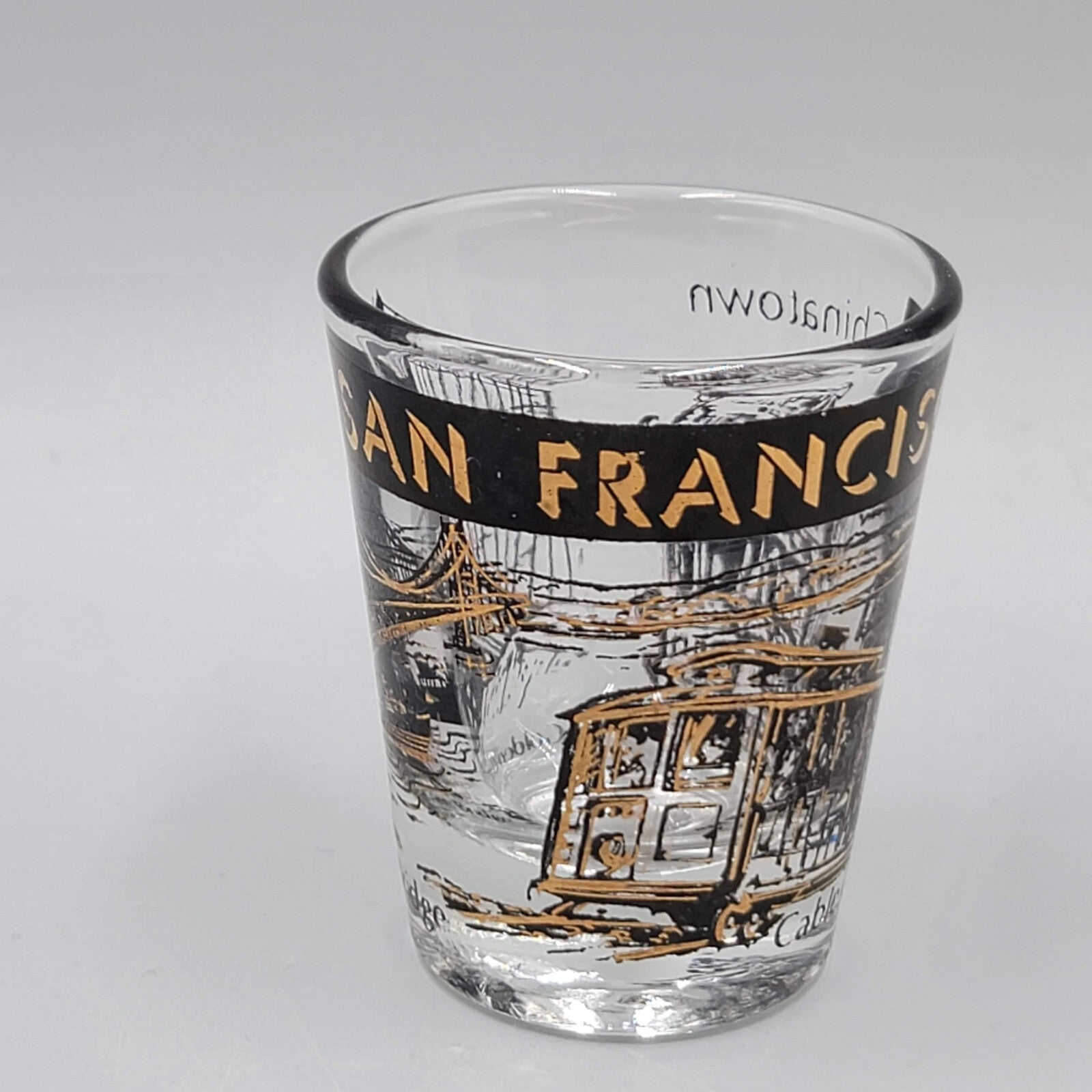 San Francisco Shot Glass Souvenir Black Gold Embossing