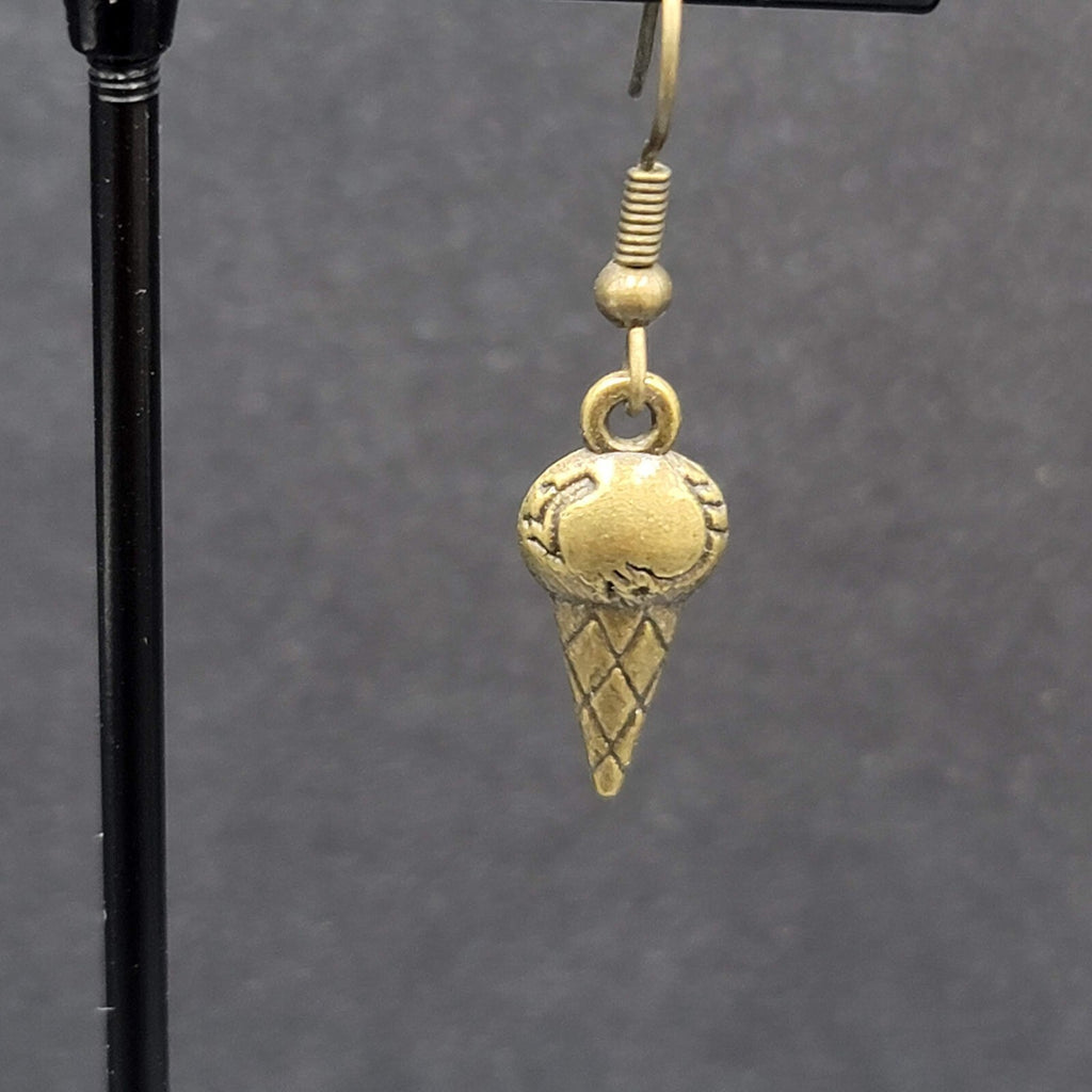 Pierced Earrings Bronze tone Ice Cream Cones Dangle 3/4"