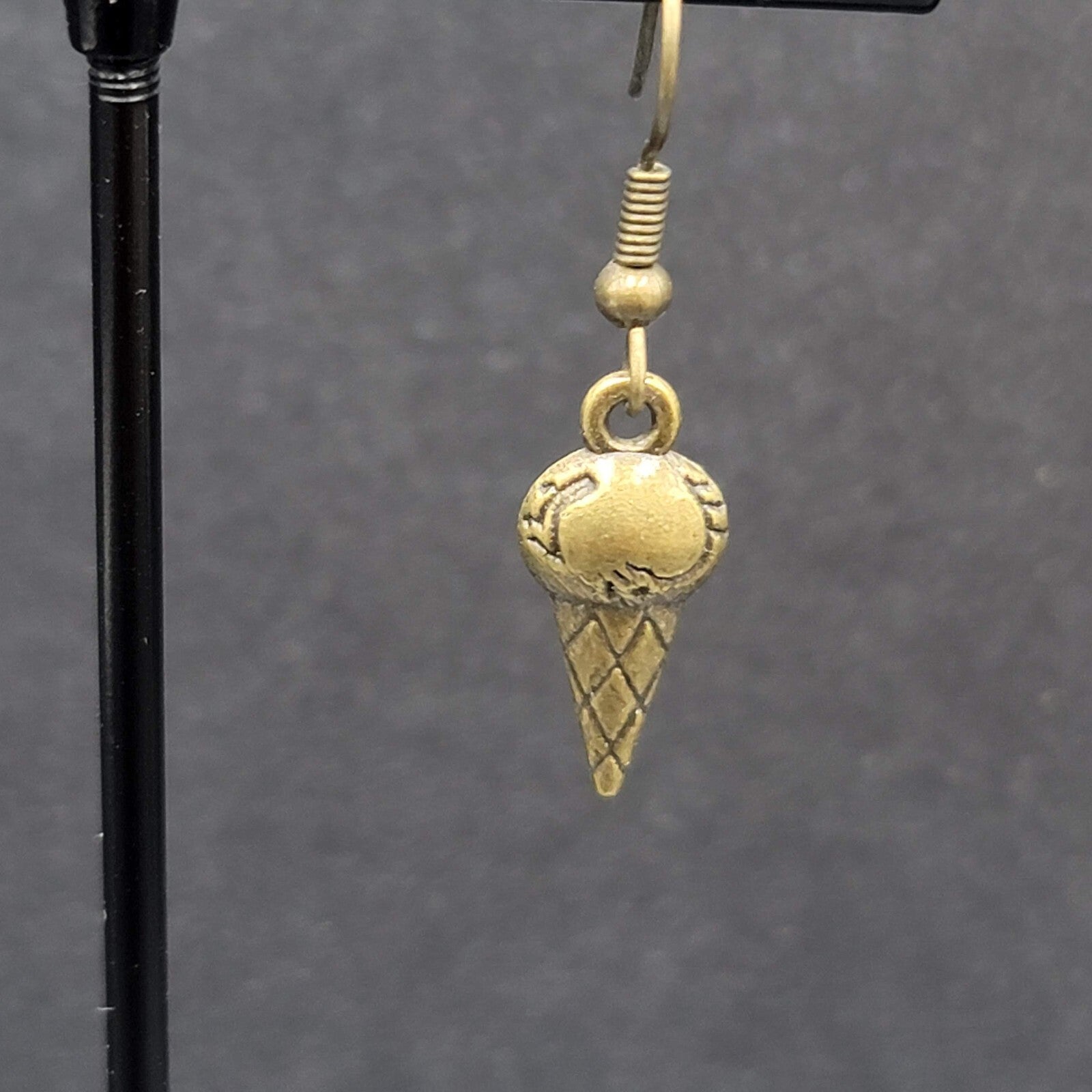Pierced Earrings Bronze tone Ice Cream Cones Dangle 3/4"