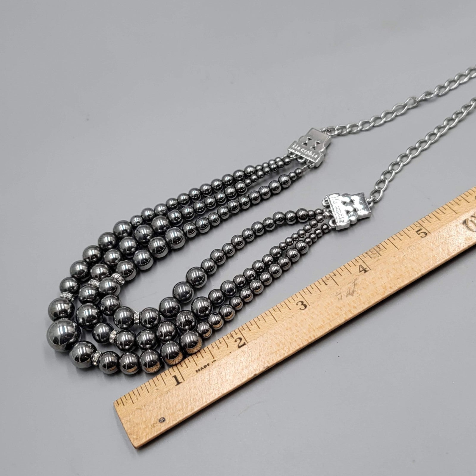 Lia Sophia Necklace Silver Plated Gunmetal Graduated Beads Just Lovely!!